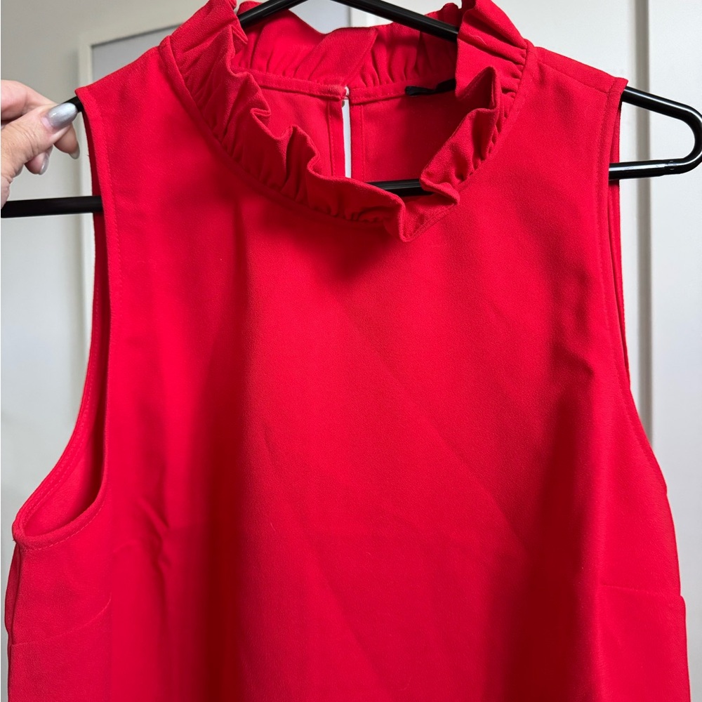 J CREW Red Sleeveless Ruffle Neck Top - Picture 2 of 6